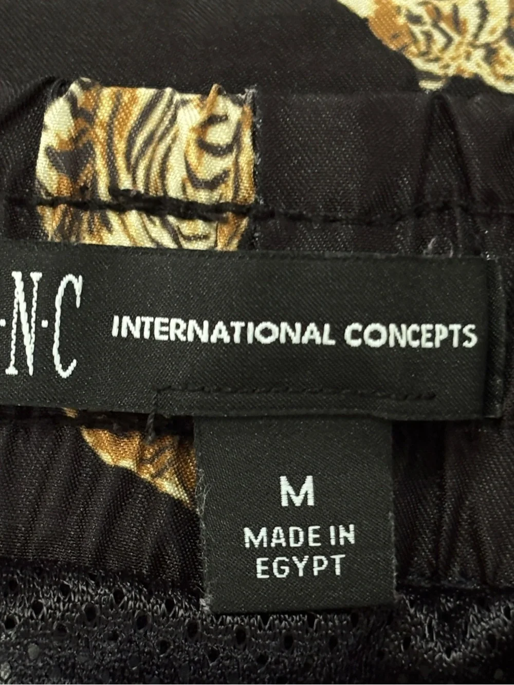 INC tiger, print black swim trunks M